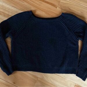Black Acrylic Wool Blend Cropped Sweater
